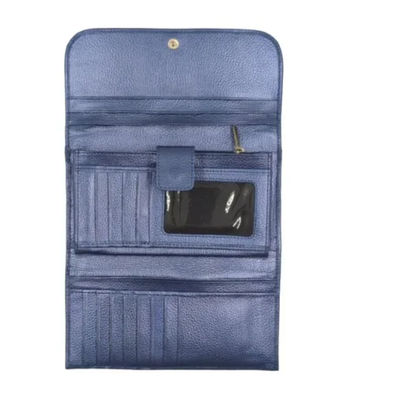 Periwinkle Convertible Leather Backpack with matching tri fold wallet - Picture 8 of 12